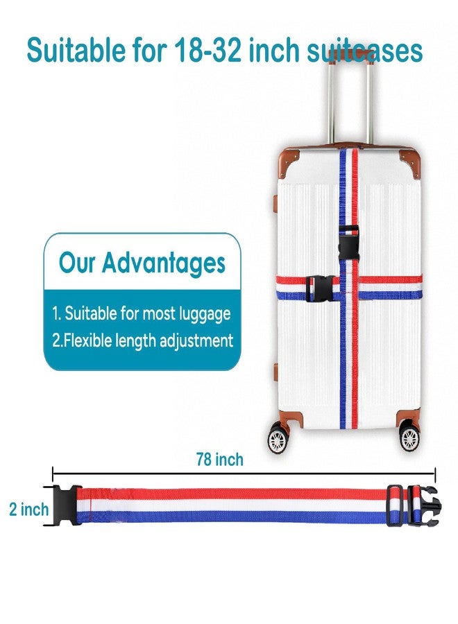 MyyYiTar Nylon Luggage Straps Suitcase Belt Travel Accessories with Adjustable Buckle,Heavy Duty Strap Bright Colors for Easy Identification, 2 Packs Blue-White-Red 2M - Image 2